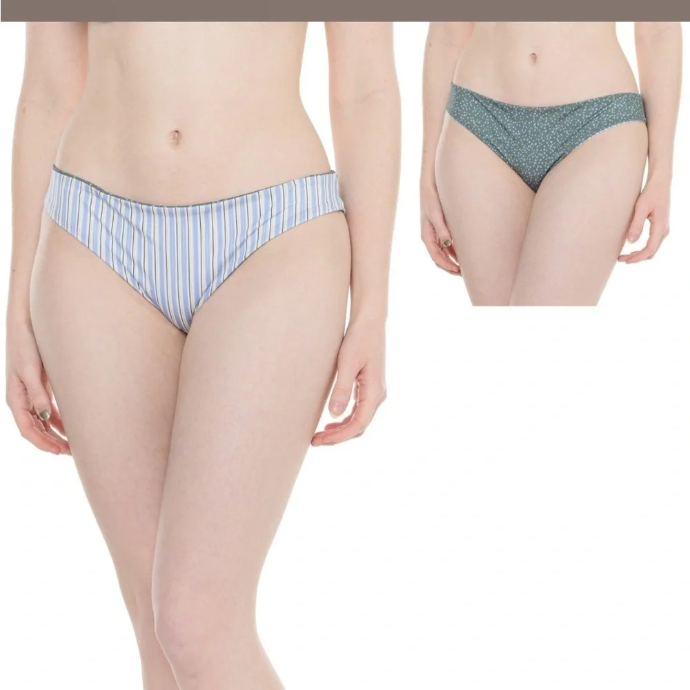 New! prAna Gemma Reversible Bikini Bottoms - UPF 50+ Size Large Striped Dots